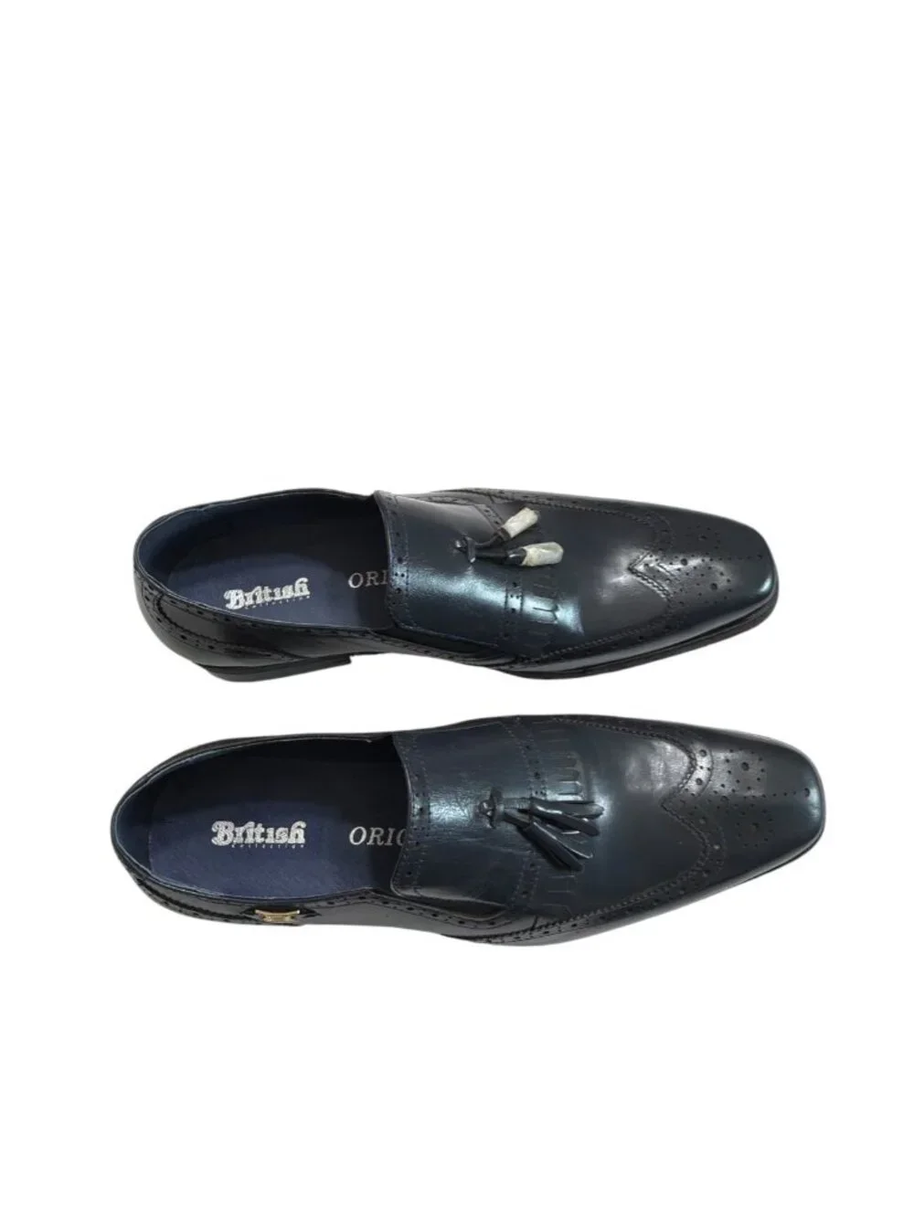 British Collection Mens Gray Leather Tassel Loafers 12 M/W With Brogue Detailing